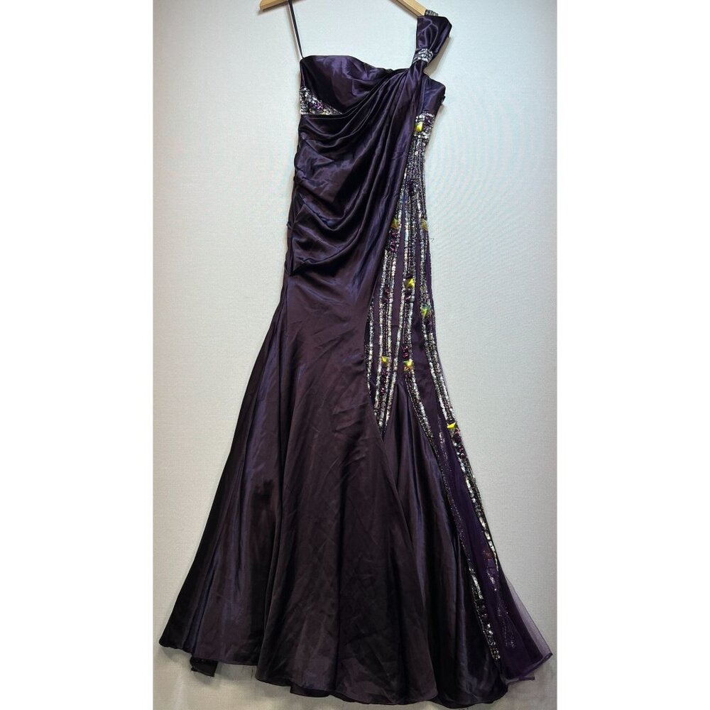 Aspeed Women's Sequin Rhinestone One-Shoulder Evening Gown Dress Size XS Purple